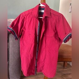 Red Short Sleeve Button-Up Shirt